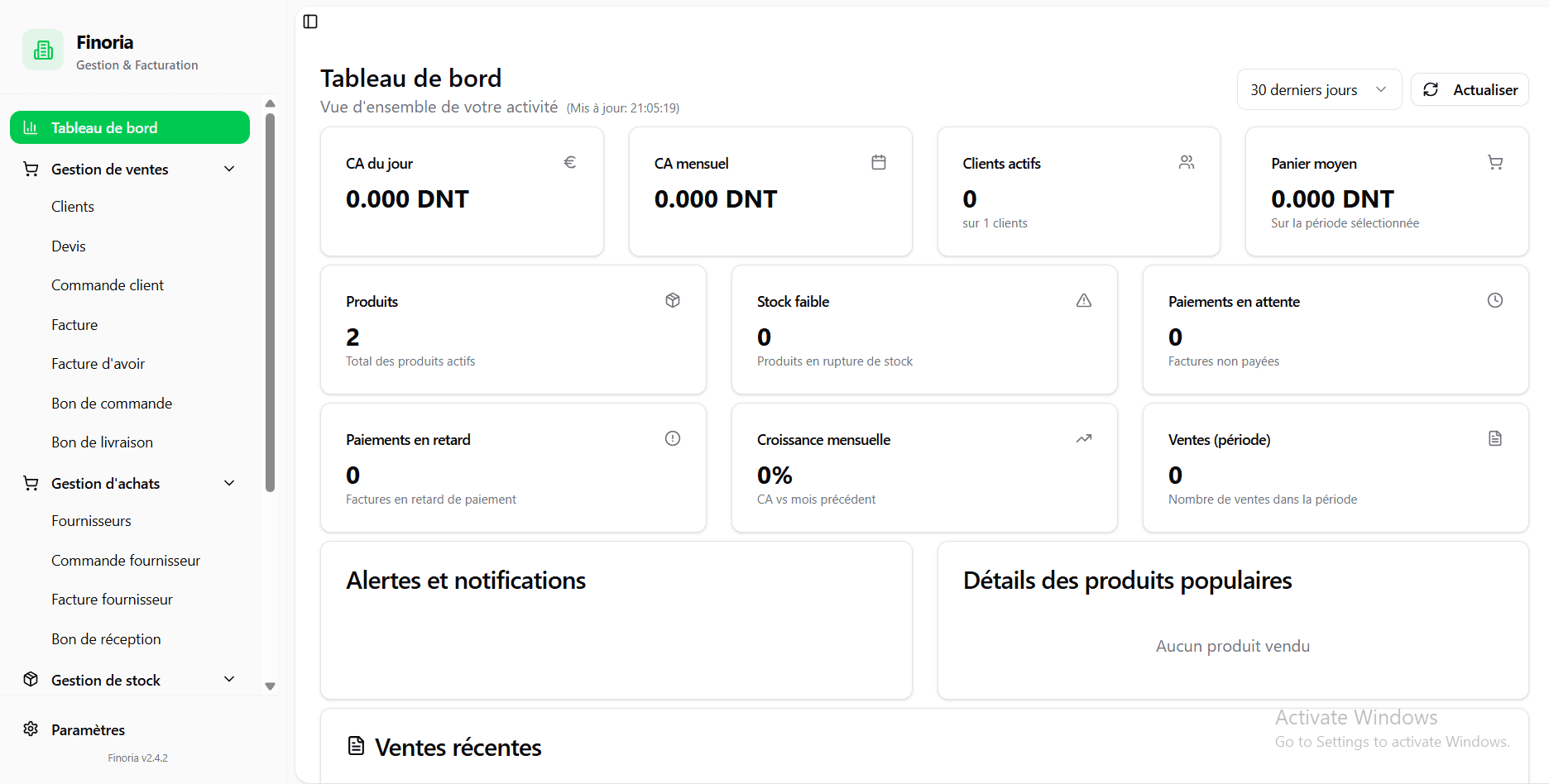 Finoria ERP interface — view 1