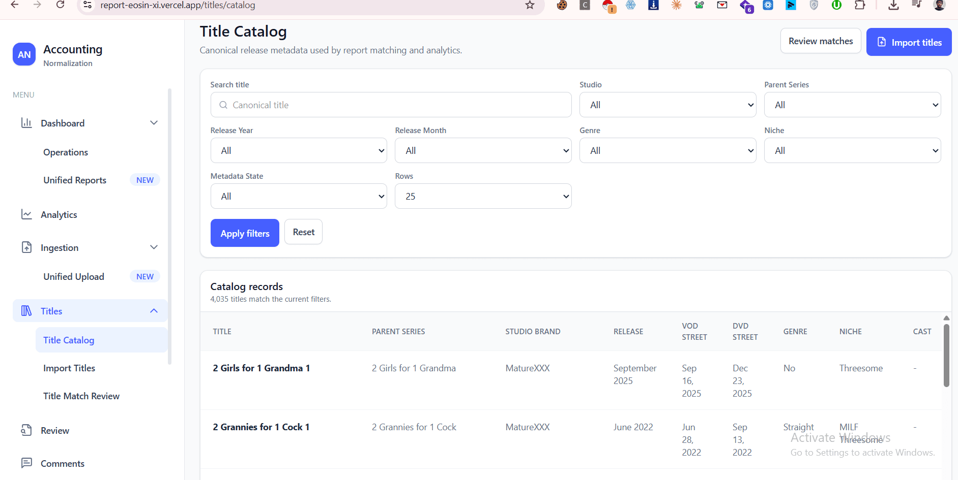 Invoice parsing and KPI dashboard interface — view 1