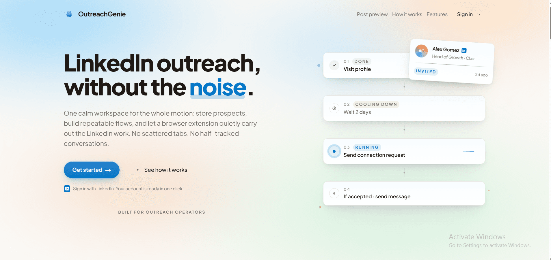 Outreach Genie interface — view 1