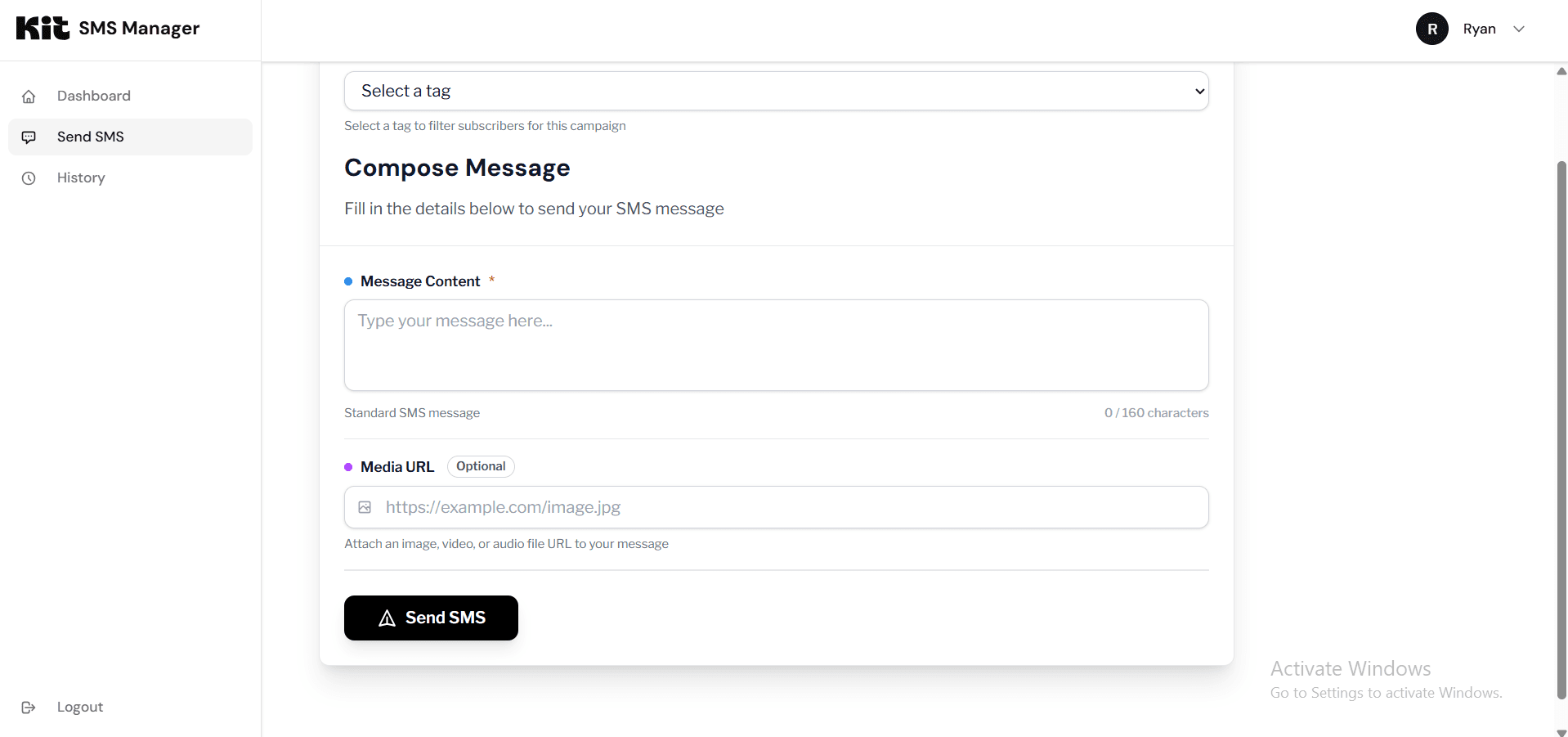 Tonic SMS automation interface — view 1