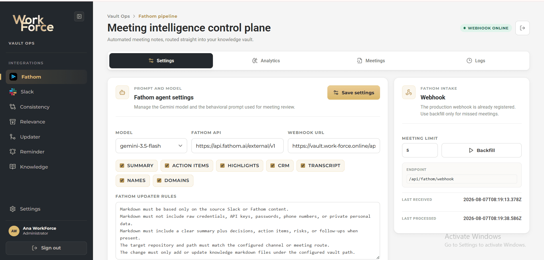 Workforce second brain automation interface — view 1